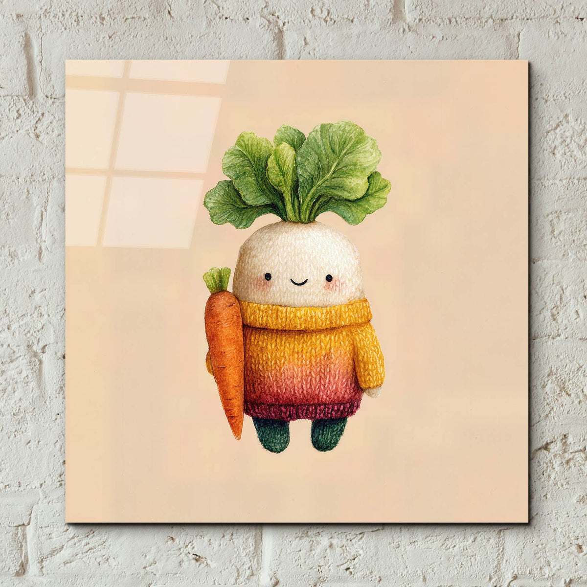 Knitted Carrot by Ann Klee - 12x12 acrylic wall art in a room