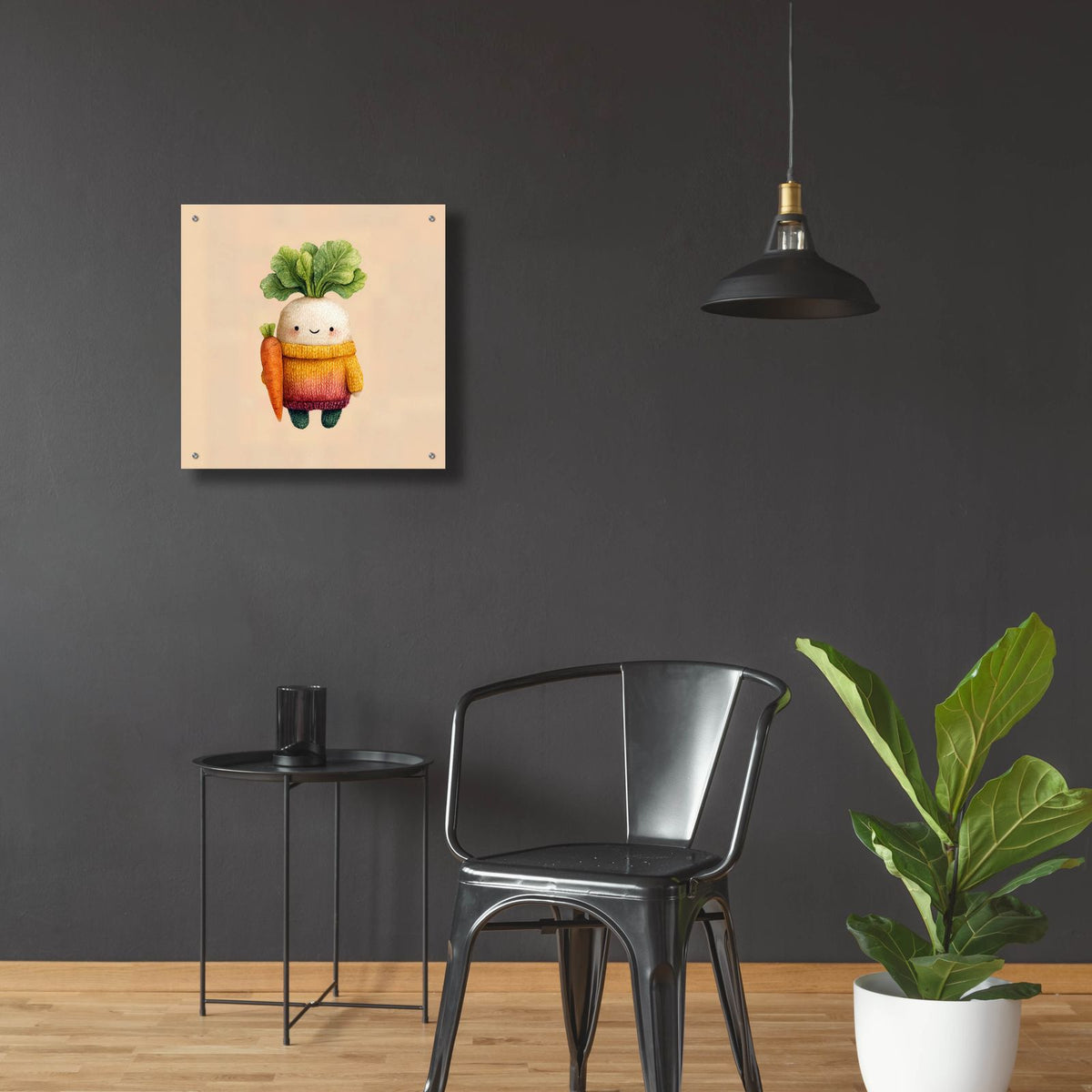 Knitted Carrot by Ann Klee - 24x24 acrylic wall art in a room