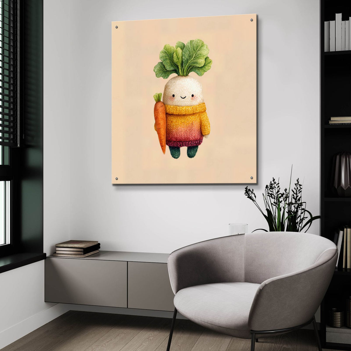 Knitted Carrot by Ann Klee - 36x36 acrylic wall art in a room