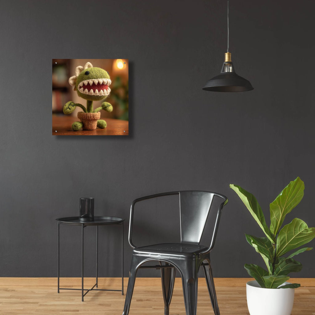 Knitted Emotional Support Carnivorous Plant 2 by Ann Klee - 24x24 acrylic wall art in a room