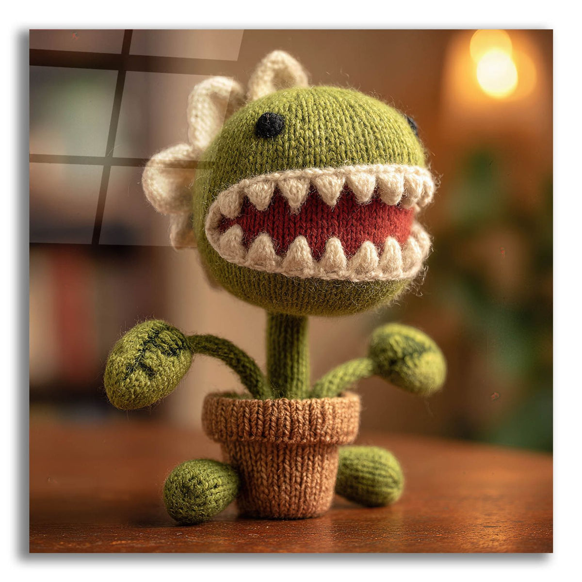 Knitted Emotional Support Carnivorous Plant 2 by Ann Klee acrylic glass wall art