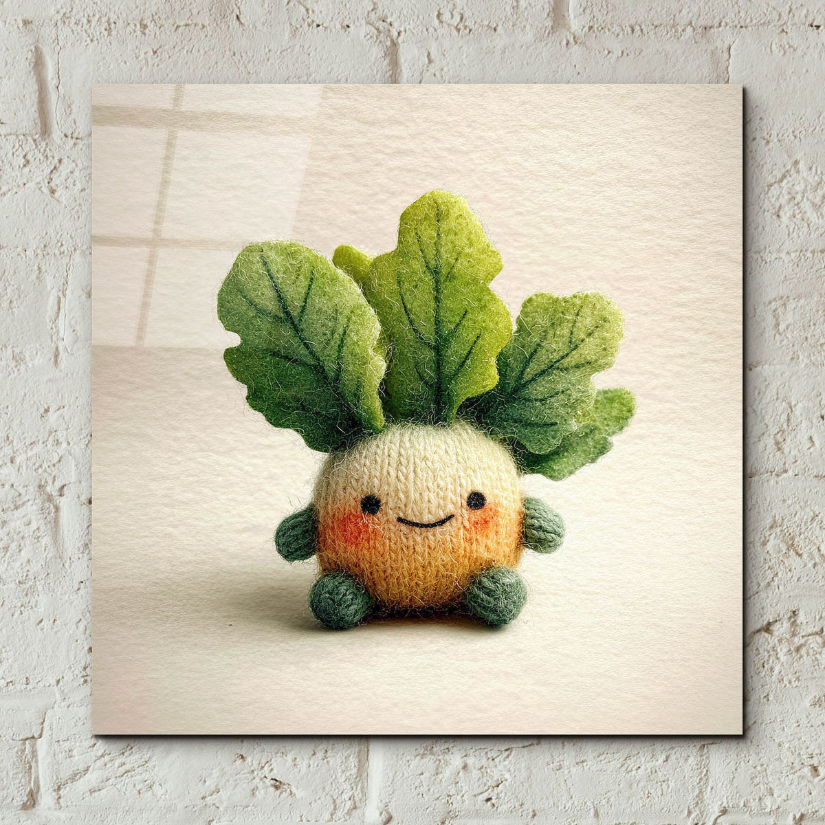 Knitted Emotional Support Lettuce by Ann Klee - 12x12 acrylic wall art in a room