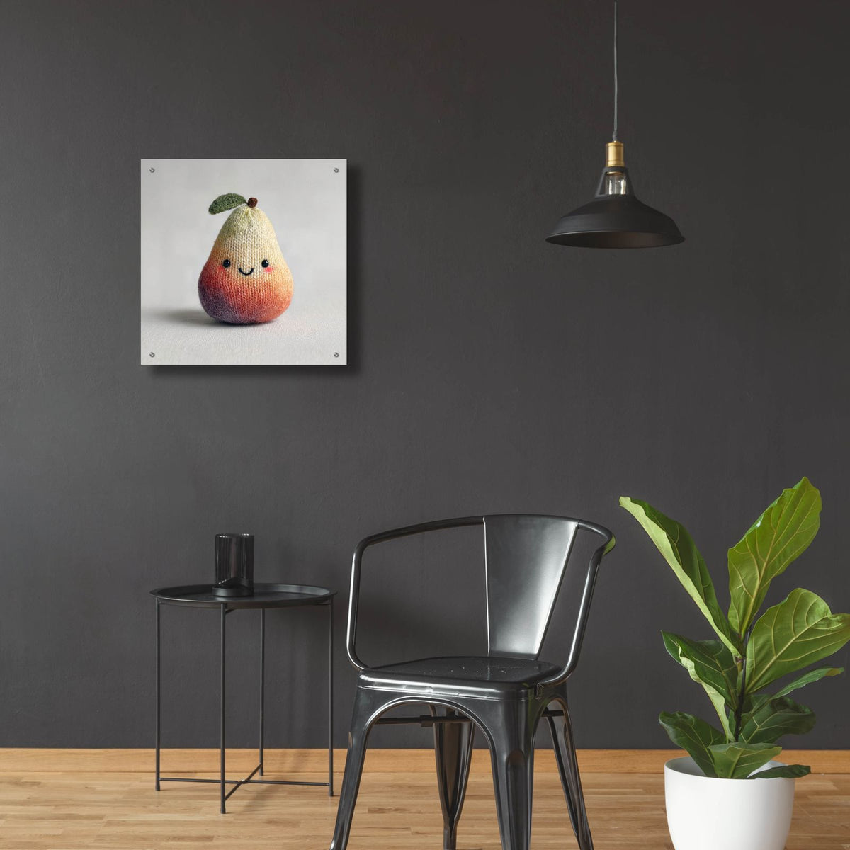 Knitted Emotional Support Pear by Ann Klee - 24x24 acrylic wall art in a room