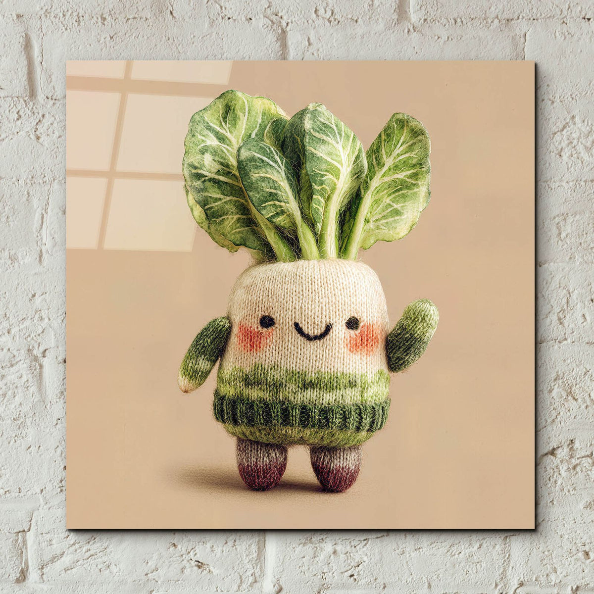 Knitted Emotional Support Vegetable 2 by Ann Klee - 12x12 acrylic wall art in a room