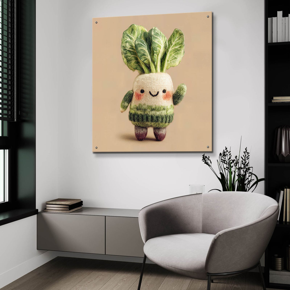 Knitted Emotional Support Vegetable 2 by Ann Klee - 36x36 acrylic wall art in a room