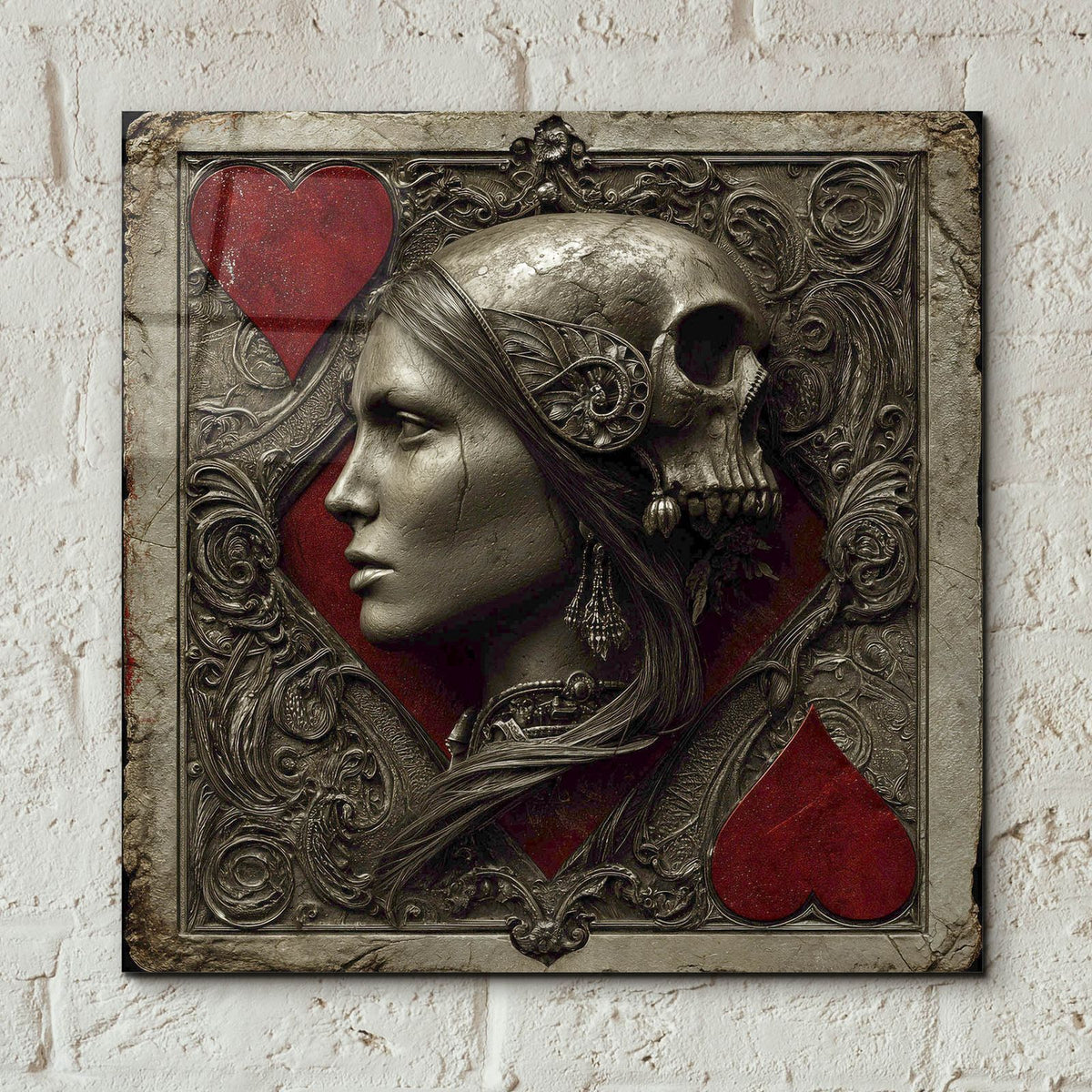 Medieval Queen Of Hearts And Skull 2 by Ann Klee - 12x12 acrylic wall art in a room