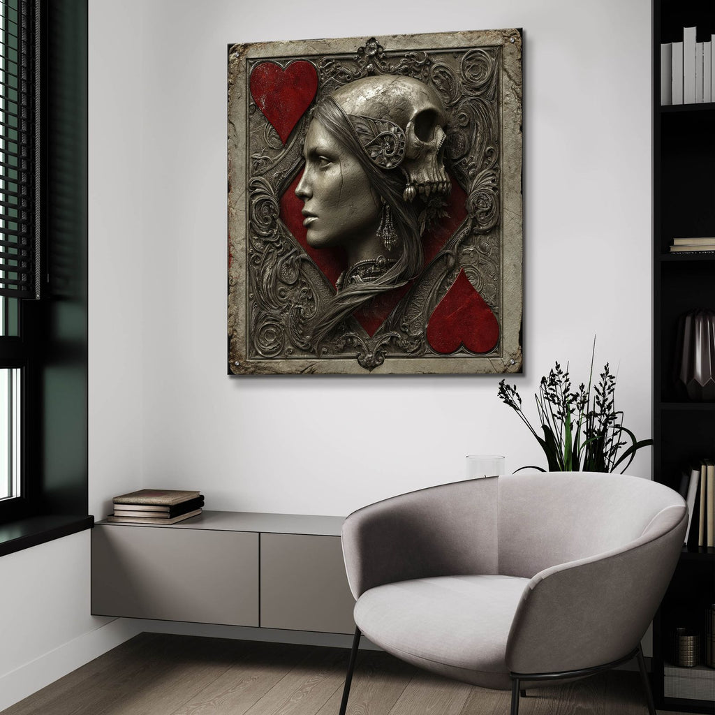 Medieval Queen Of Hearts And Skull 2 by Ann Klee - 36x36 acrylic wall art in a room