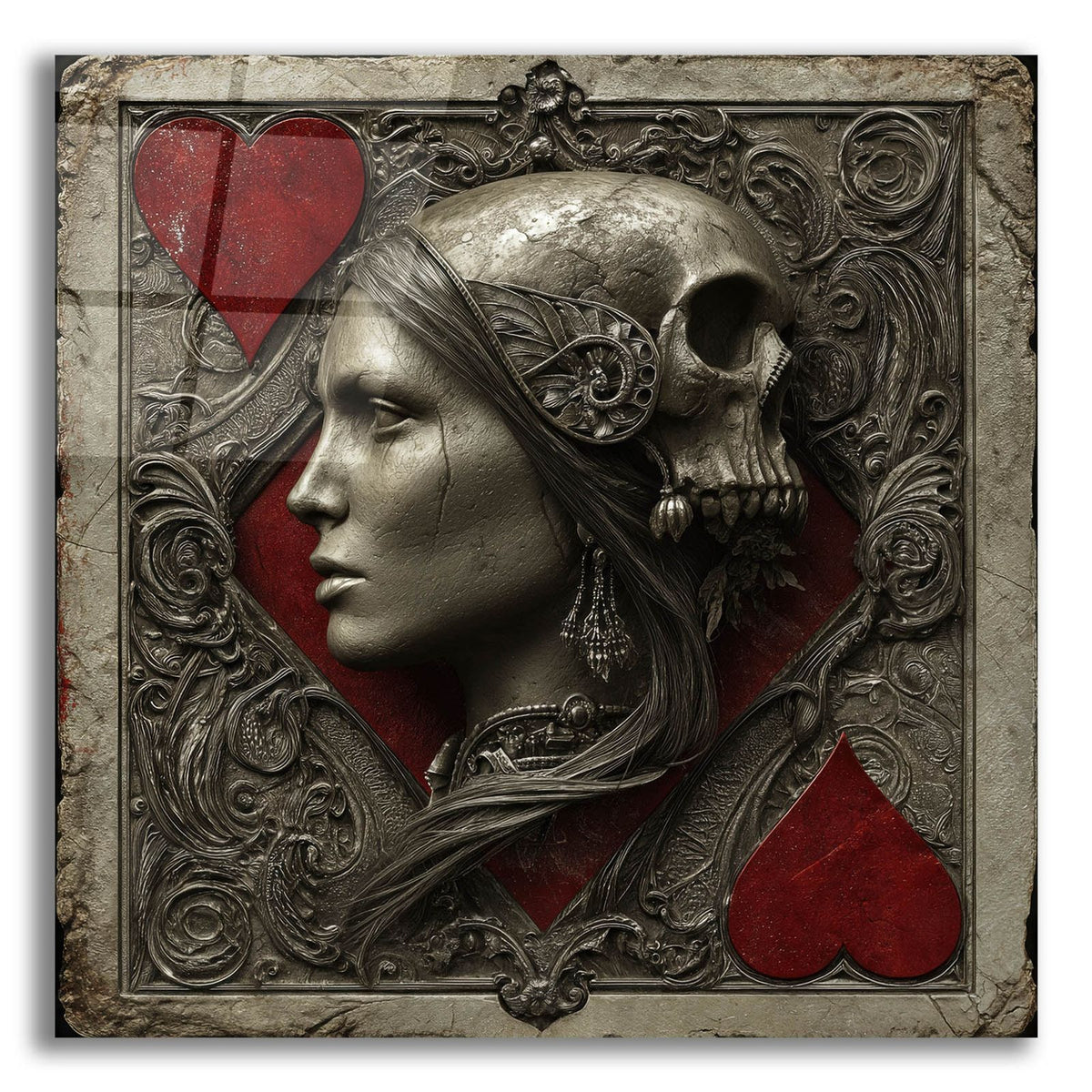 Medieval Queen Of Hearts And Skull 2 by Ann Klee acrylic glass wall art