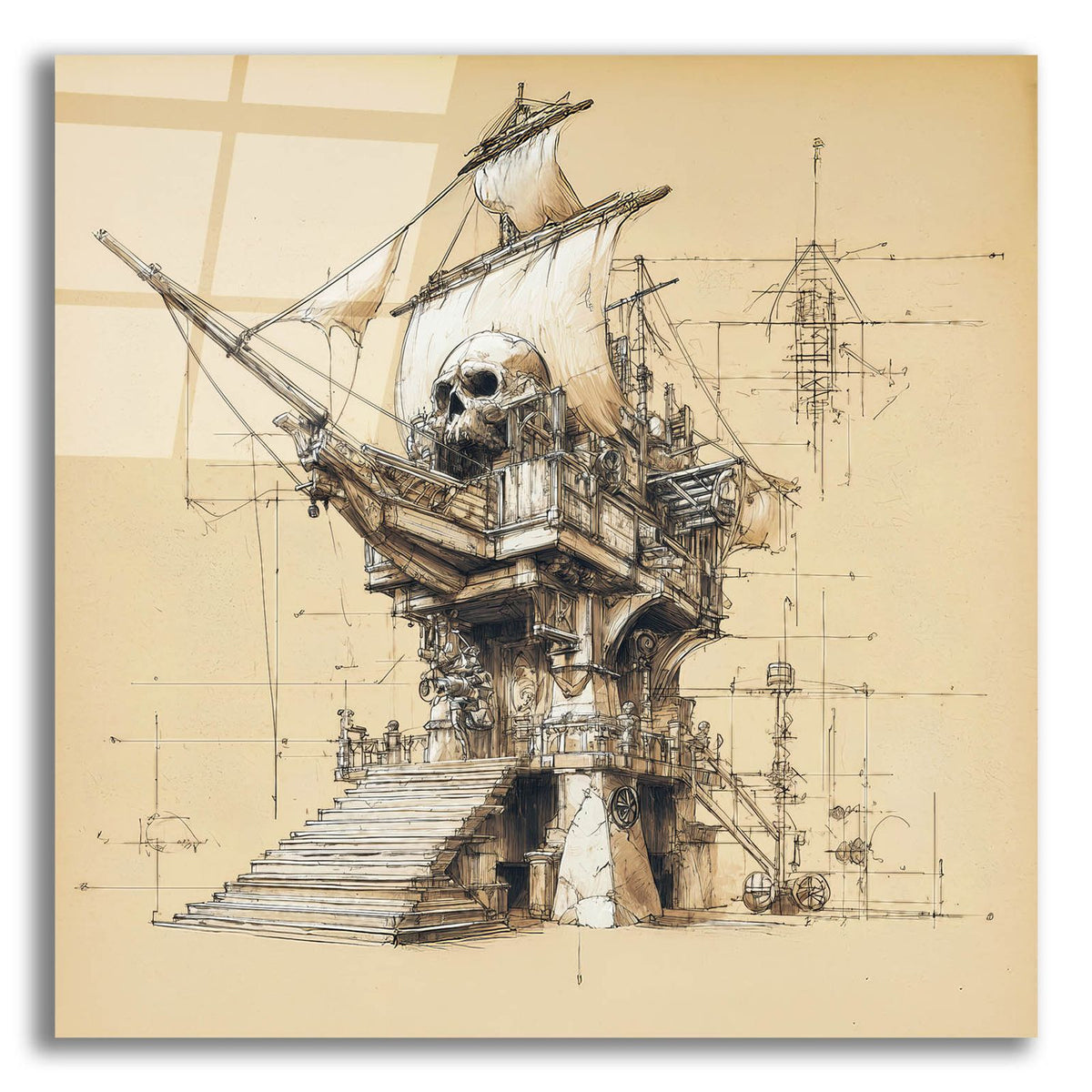Pirate Ship Blueprint by Ann Klee acrylic glass wall art