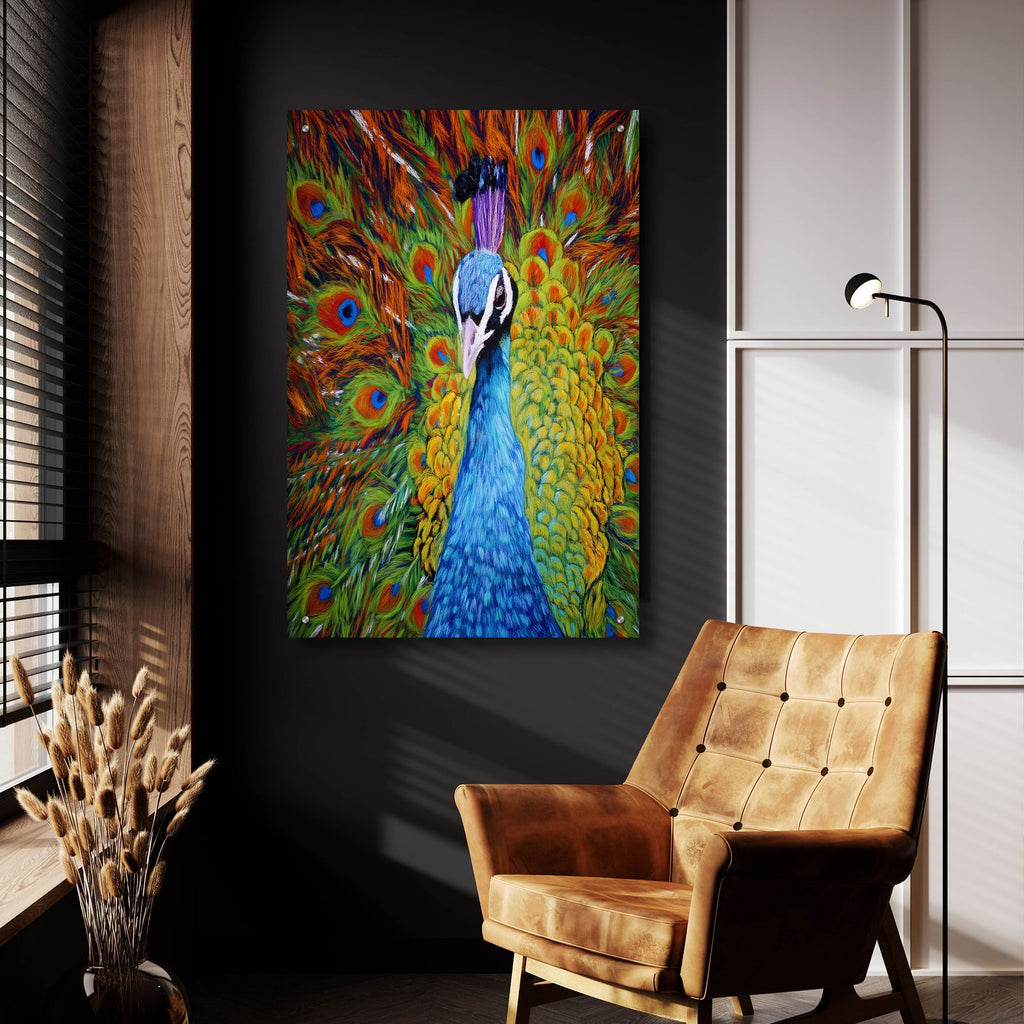 Colorful Peacock by Rey Klimt - 24x36 acrylic wall art in a room