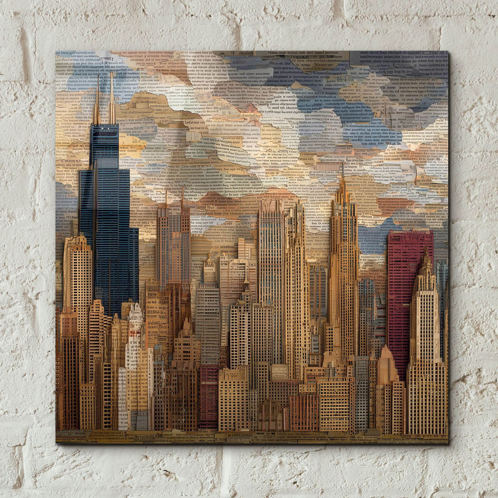Newspaper Collage Chicago 3 by Ann Klee - 12x12 acrylic wall art in a room