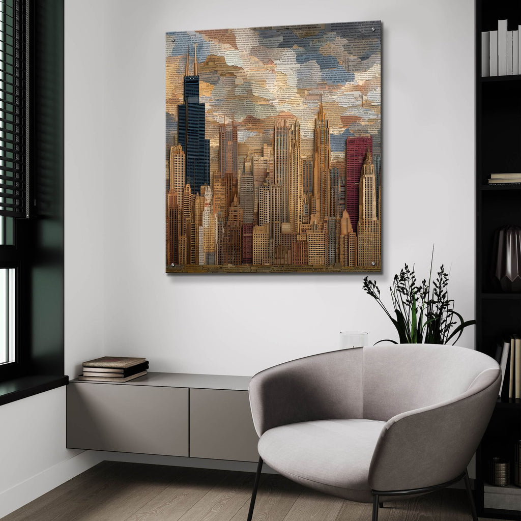 Newspaper Collage Chicago 3 by Ann Klee - 36x36 acrylic wall art in a room