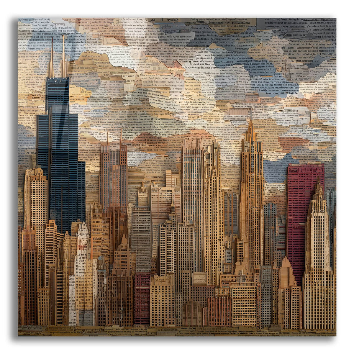 Newspaper Collage Chicago 3 by Ann Klee acrylic glass wall art