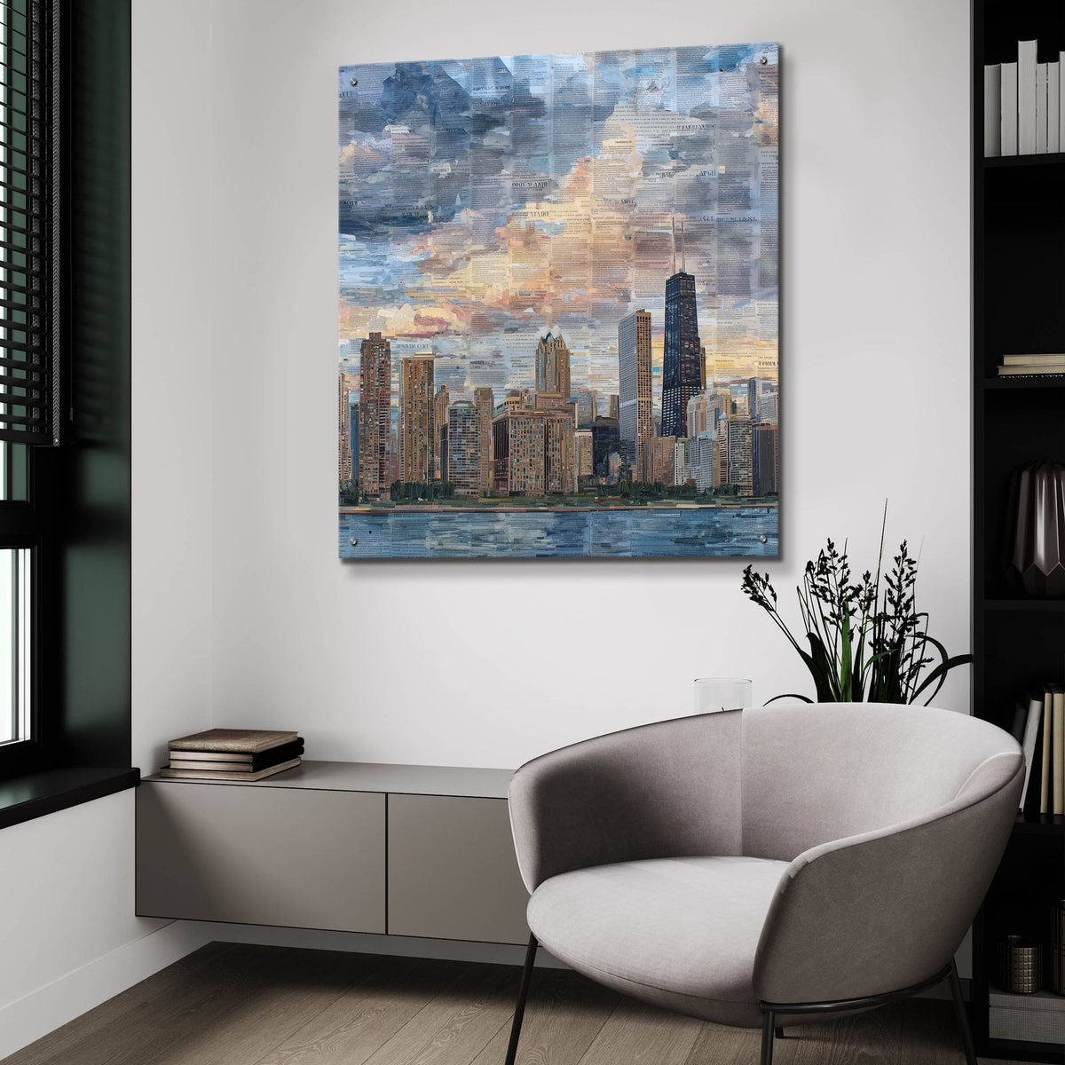 Newspaper Collage Chicago 4 by Ann Klee - 36x36 acrylic wall art in a room