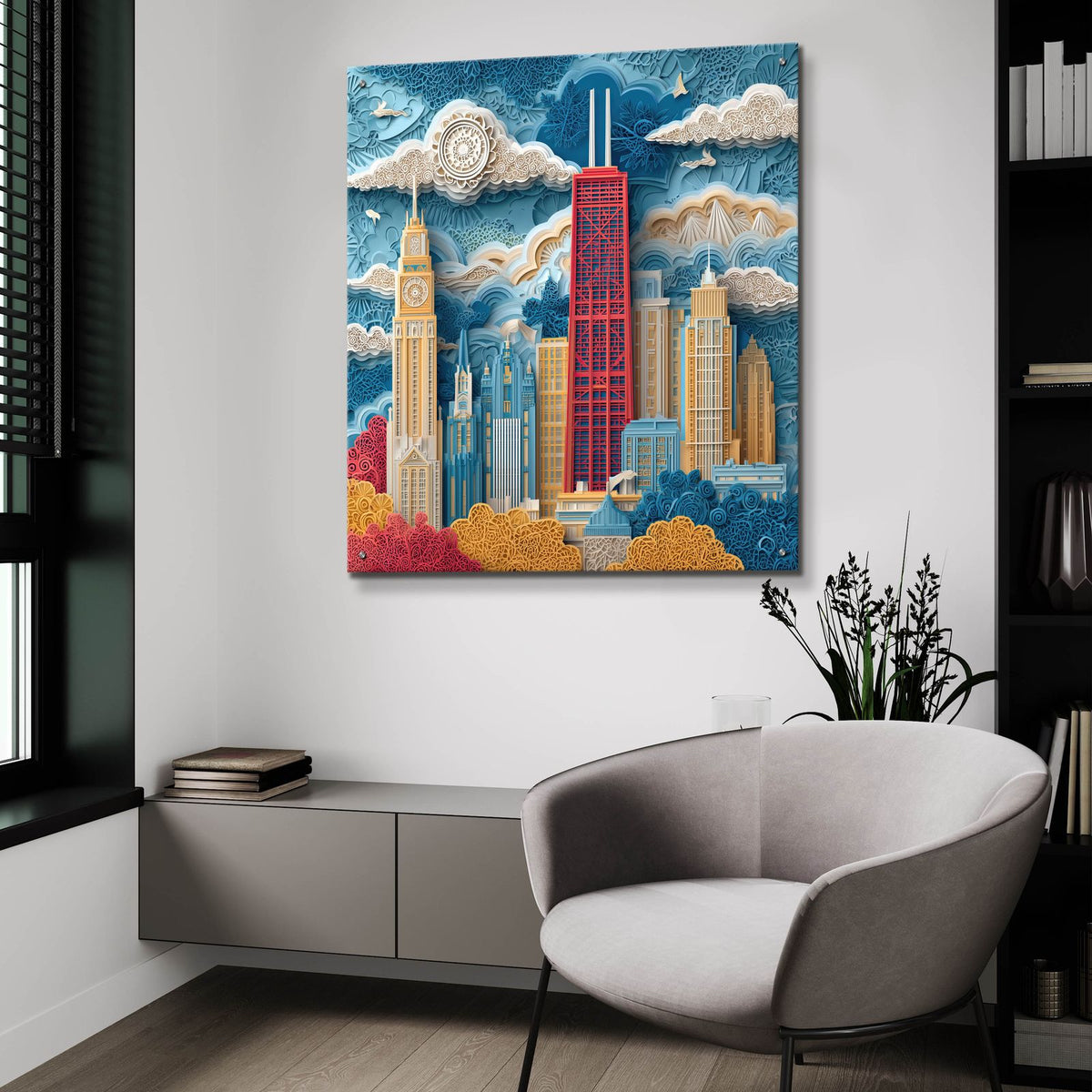 Paper Cut Chicago 3 by Ann Klee - 36x36 acrylic wall art in a room