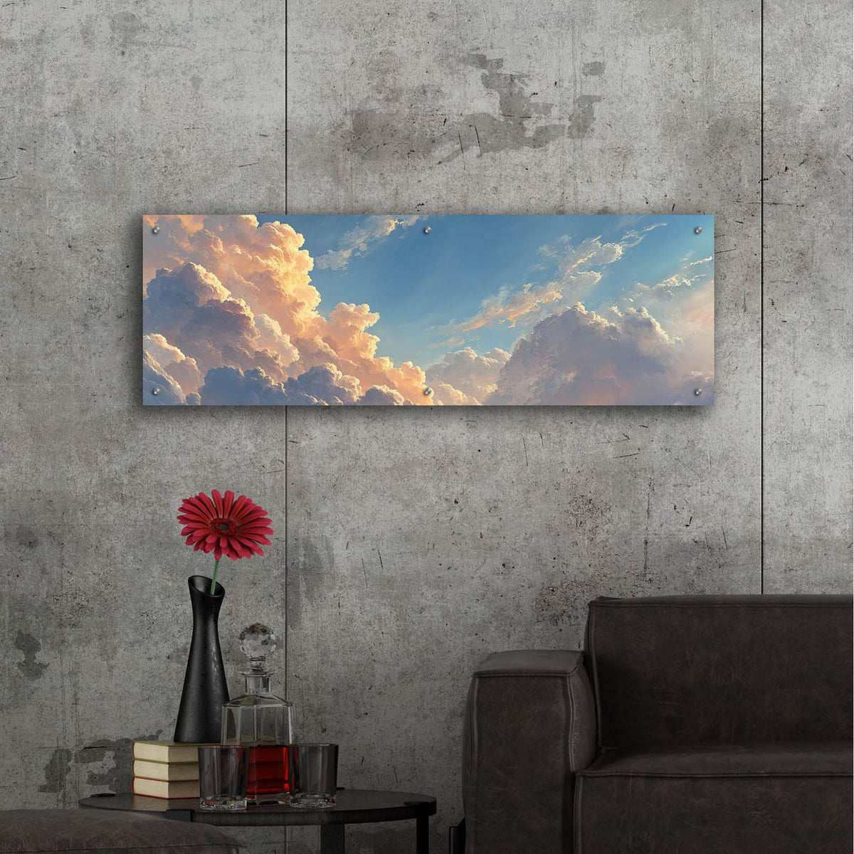 Majestic Golden Cloud Panorama by Ann Klee - 48x16 acrylic wall art in a room