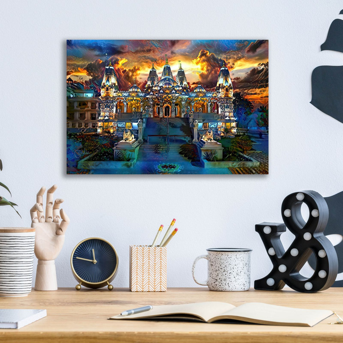 Baps Shri Swaminarayan Mandir - Dhari 2025 by Pedro Gavidia - 16x12 acrylic wall art in a room