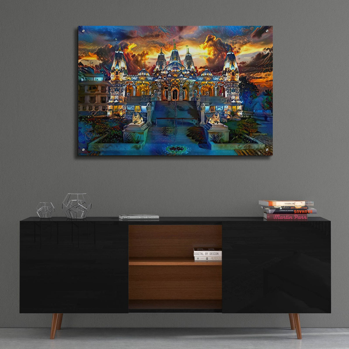 Baps Shri Swaminarayan Mandir - Dhari 2025 by Pedro Gavidia - 36x24 acrylic wall art in a room