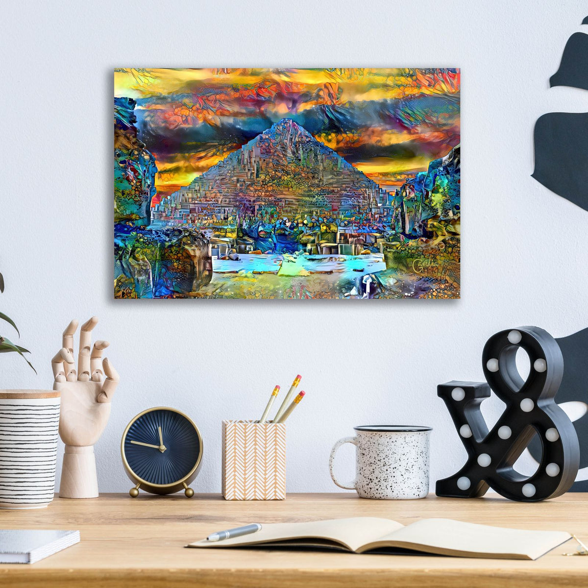 Egypt Giza Great Pyramid At Sunset by Pedro Gavidia - 16x12 acrylic wall art in a room