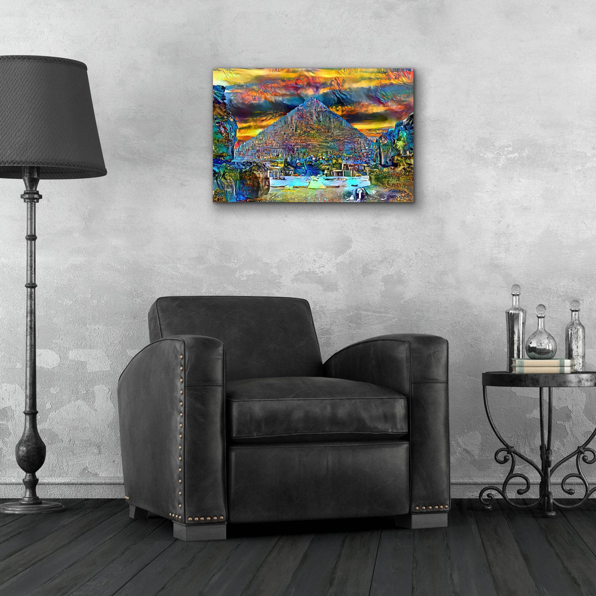 Egypt Giza Great Pyramid At Sunset by Pedro Gavidia - 24x16 acrylic wall art in a room