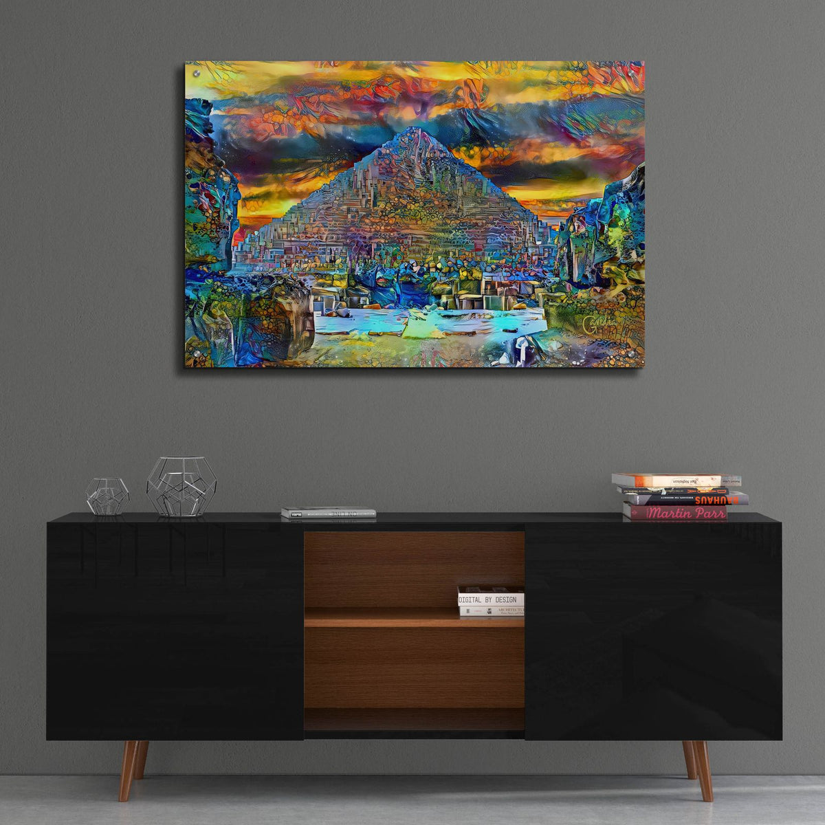 Egypt Giza Great Pyramid At Sunset by Pedro Gavidia - 36x24 acrylic wall art in a room