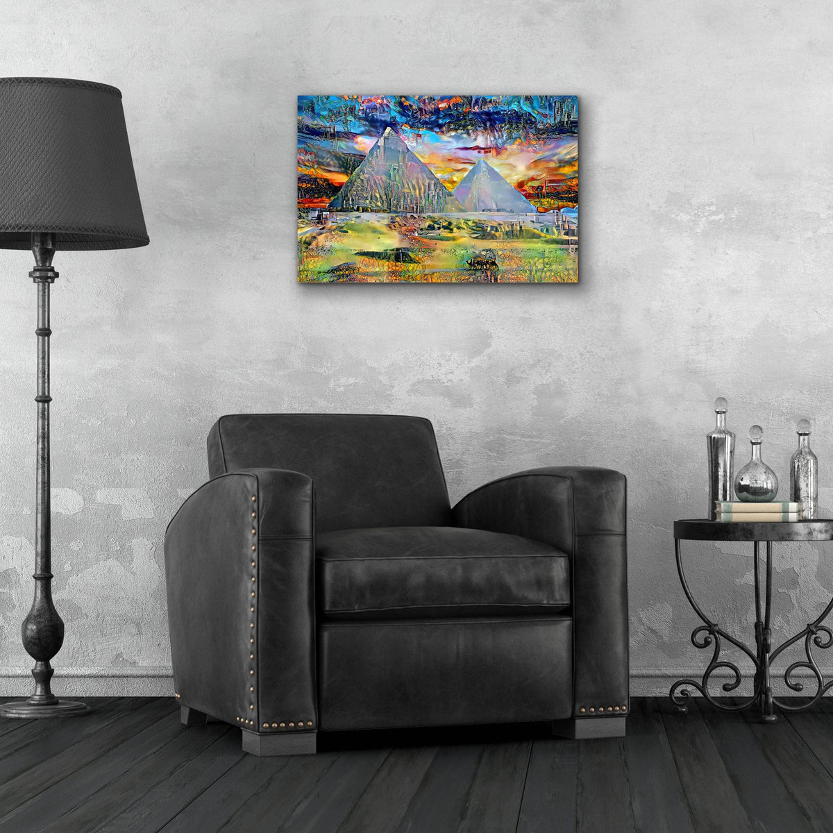 Egypt Giza Pyramids At Night by Pedro Gavidia - 24x16 acrylic wall art in a room