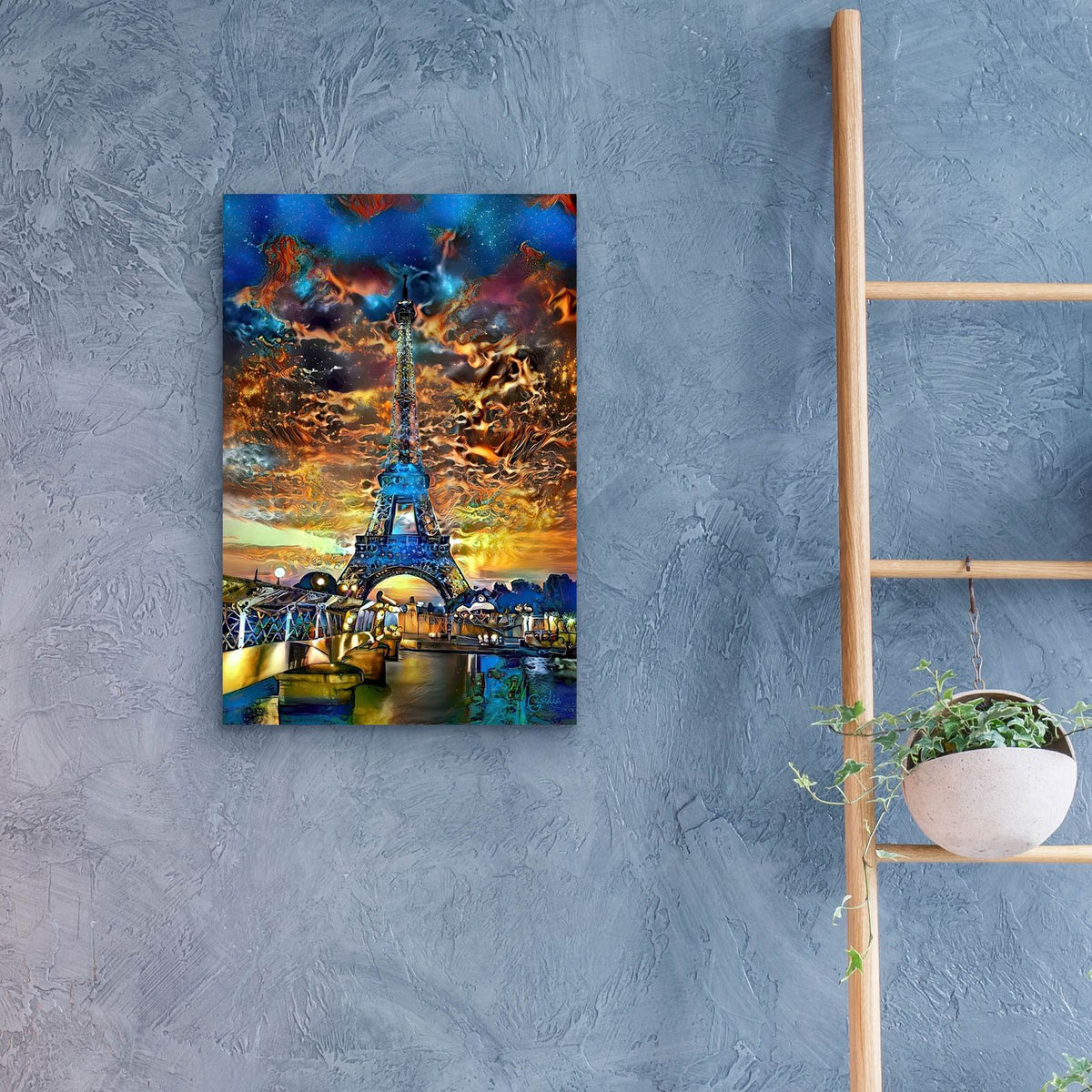 France Paris Tower Eiffel Orange Clouds by Pedro Gavidia - 16x24 acrylic wall art in a room