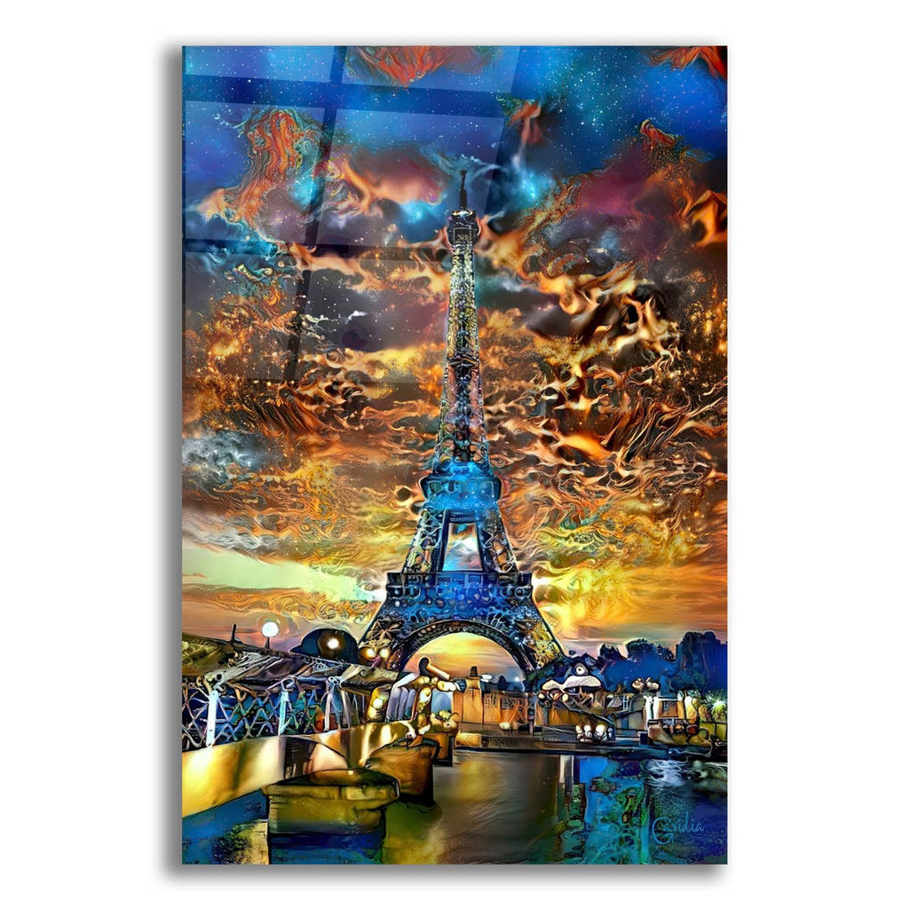 France Paris Tower Eiffel Orange Clouds by Pedro Gavidia acrylic glass wall art