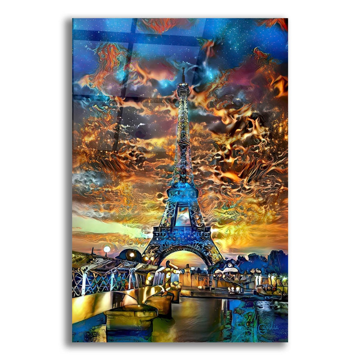 France Paris Tower Eiffel Orange Clouds by Pedro Gavidia acrylic glass wall art