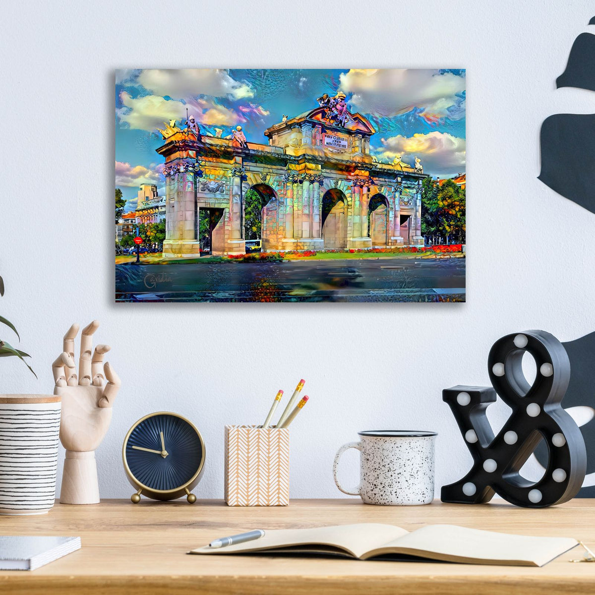Spain Madrid Puerta De Alcala by Pedro Gavidia - 16x12 acrylic wall art in a room