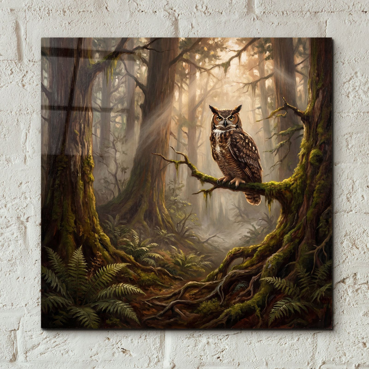 Majestic Owl in a Misty Forest by Ann Klee - 12x12 acrylic wall art in a room