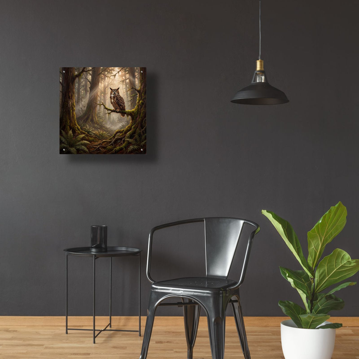 Majestic Owl in a Misty Forest by Ann Klee - 24x24 acrylic wall art in a room