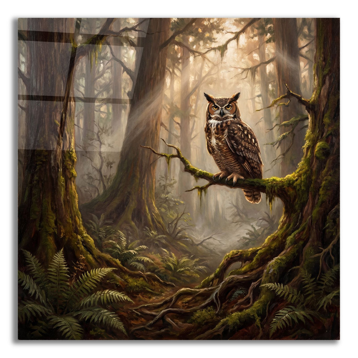 Majestic Owl in a Misty Forest by Ann Klee acrylic glass wall art