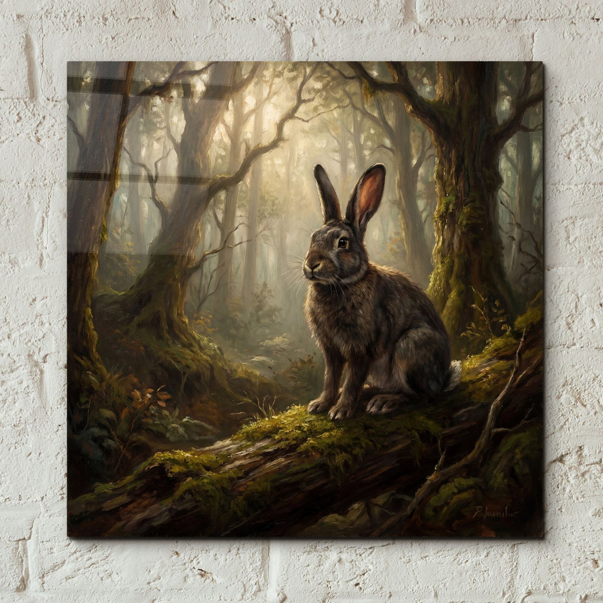 Majestic Rabbit in a Misty Forest by Ann Klee - 12x12 acrylic wall art in a room