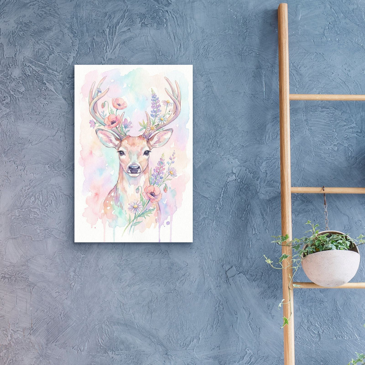 Soft Pastel Watercolor Deer with Wildflowers by Ann Klee - 16x24 acrylic wall art in a room