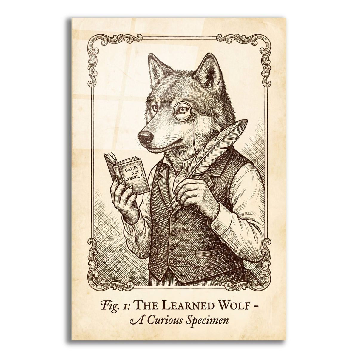 Funny Wolf Antique Scientific Engraving by Ann Klee acrylic glass wall art