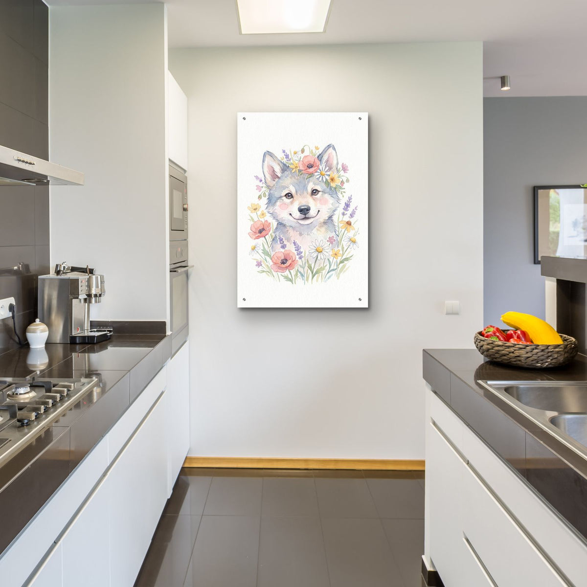 Soft Pastel Watercolor Baby Wolf by Ann Klee - 24x36 acrylic wall art in a room