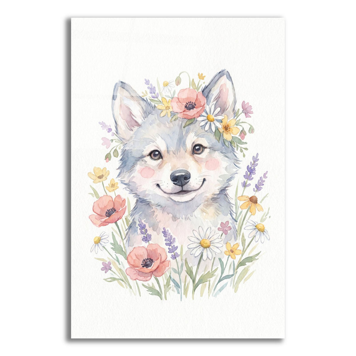 Soft Pastel Watercolor Baby Wolf by Ann Klee acrylic glass wall art