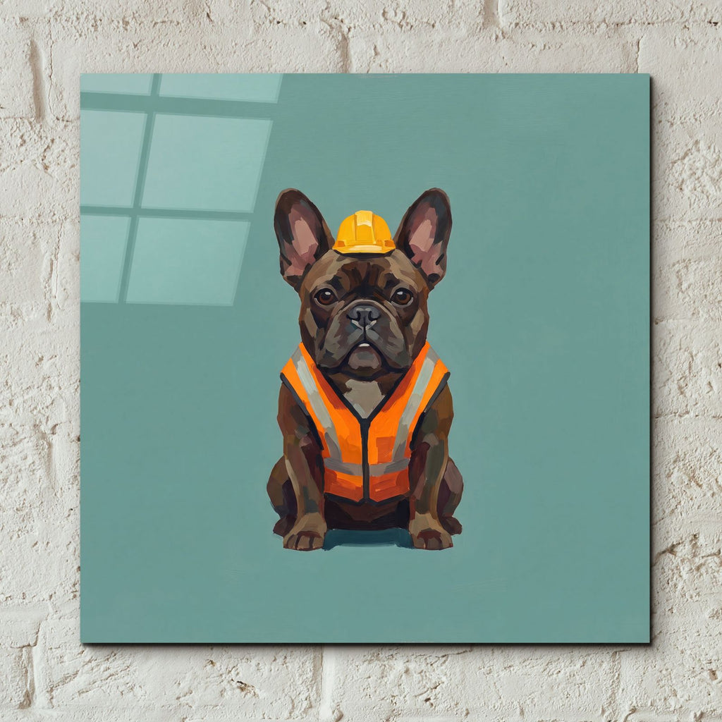 French Bulldog Construction Worker by Ann Klee - 12x12 acrylic wall art in a room