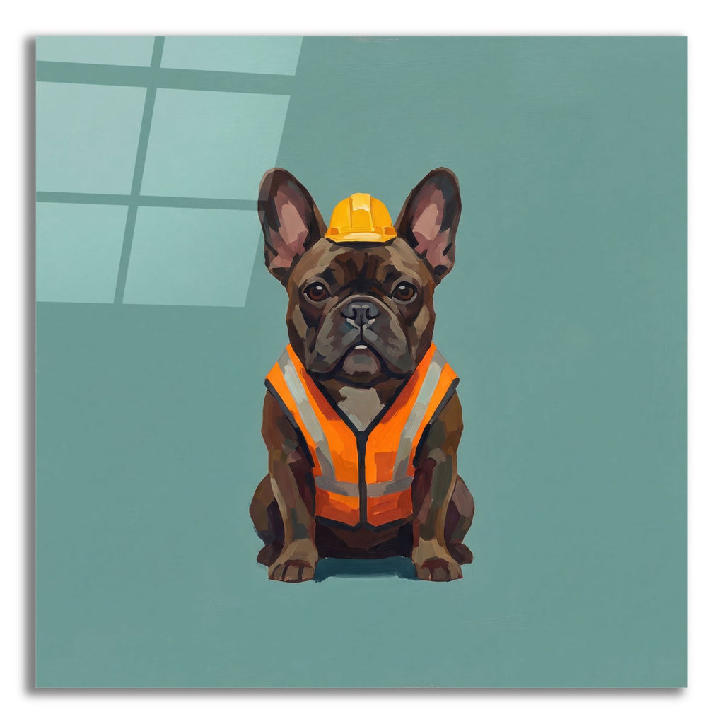 French Bulldog Construction Worker by Ann Klee acrylic glass wall art