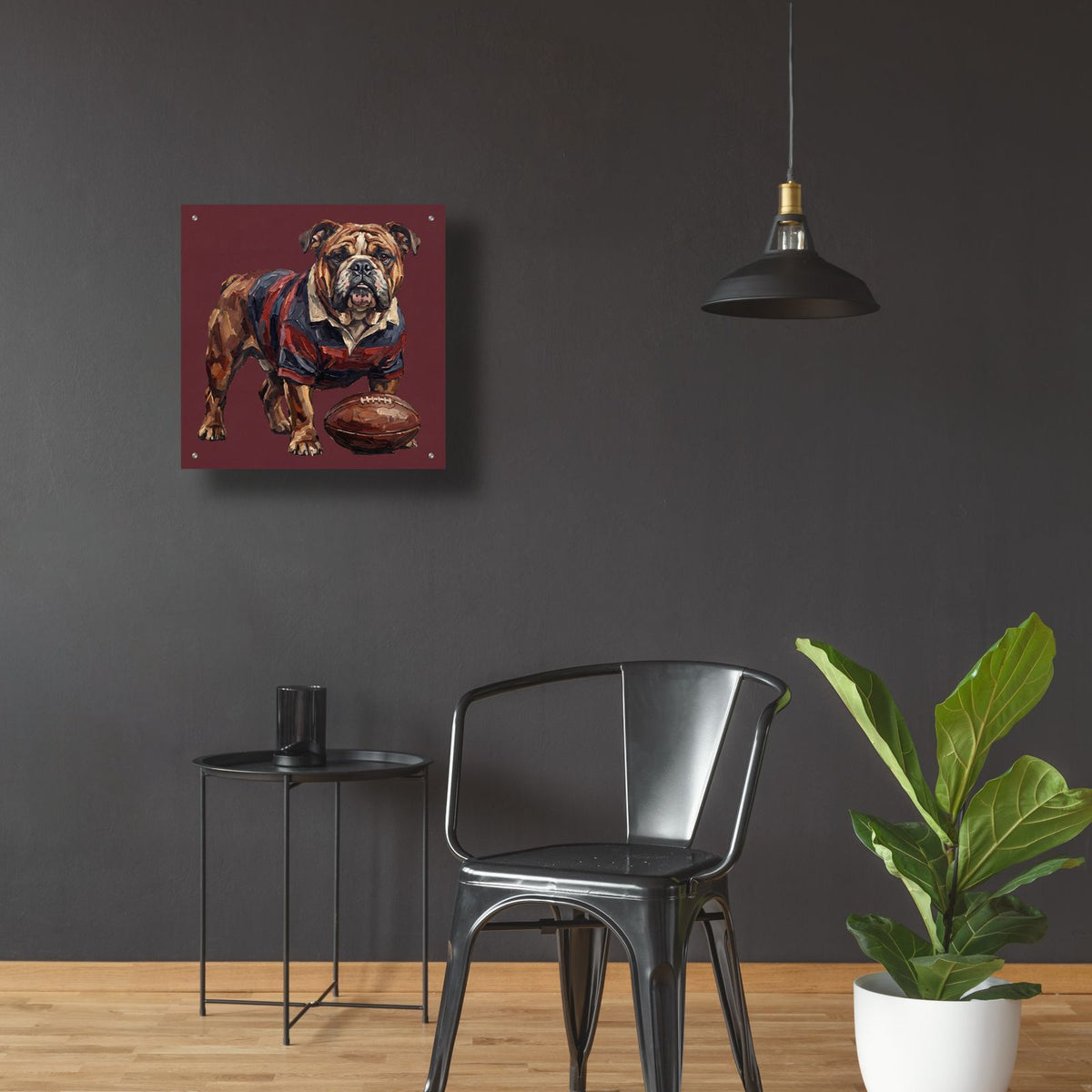 Rugby Bulldog 3 by Ann Klee - 24x24 acrylic wall art in a room