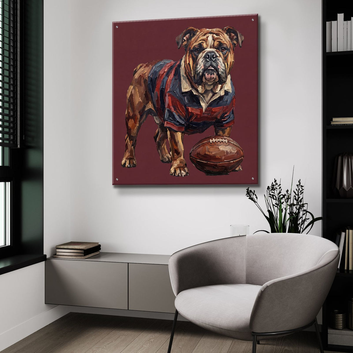 Rugby Bulldog 3 by Ann Klee - 36x36 acrylic wall art in a room