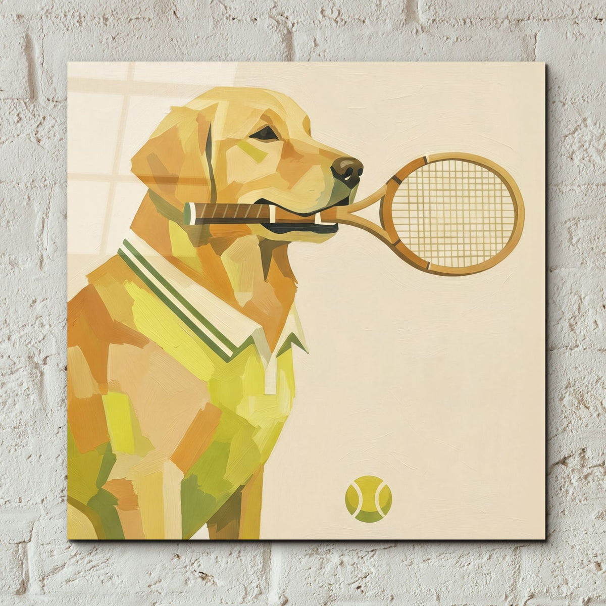 Tennis Golden Retriever by Ann Klee - 12x12 acrylic wall art in a room
