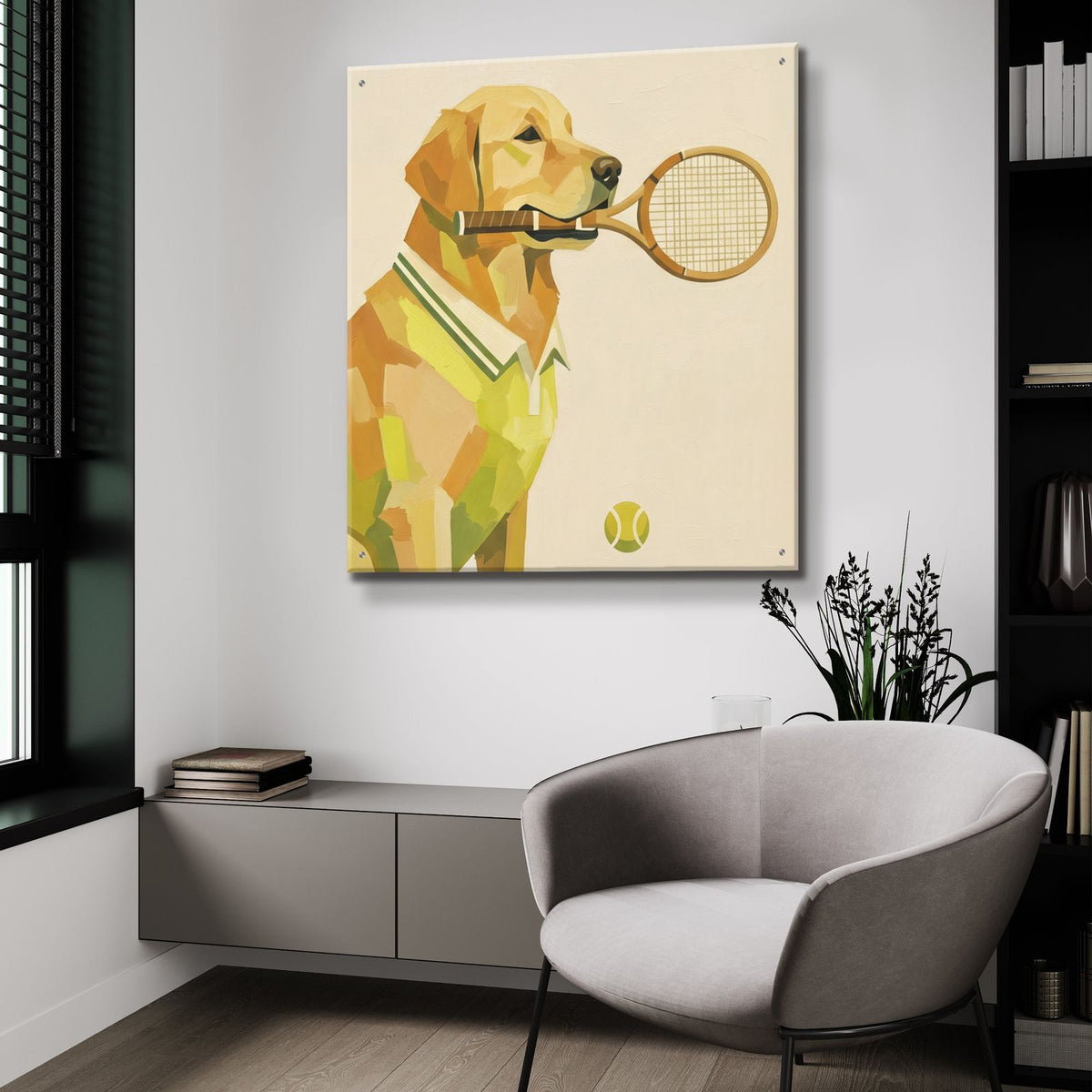 Tennis Golden Retriever by Ann Klee - 36x36 acrylic wall art in a room