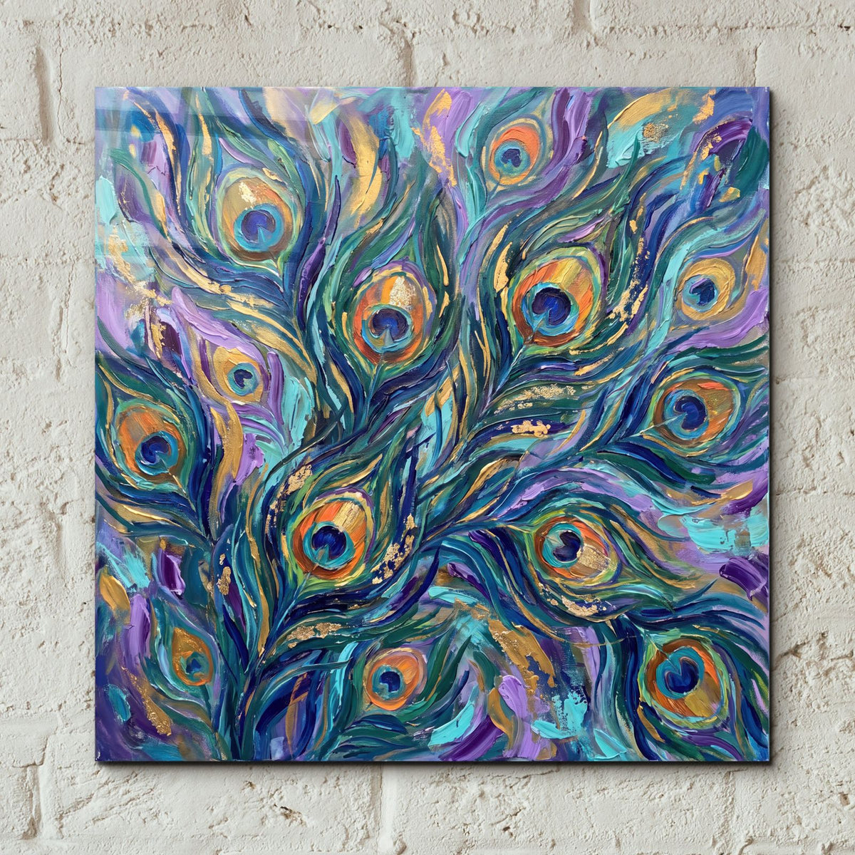 Abstract Peacock Radiance II by Veve - 12x12 acrylic wall art in a room