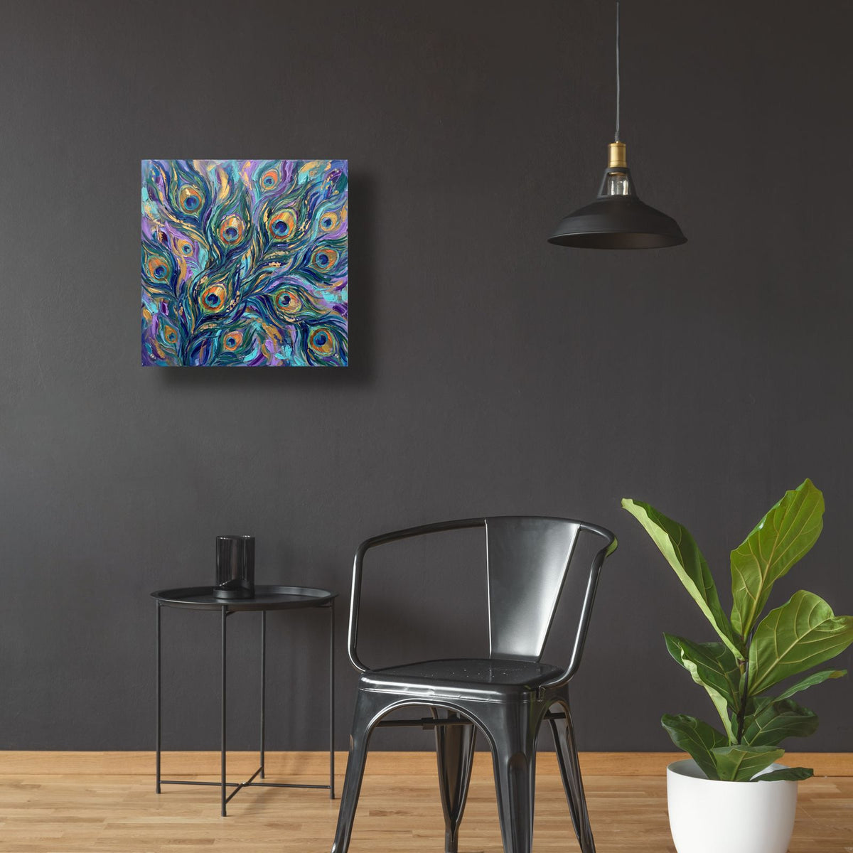 Abstract Peacock Radiance II by Veve - 24x24 acrylic wall art in a room
