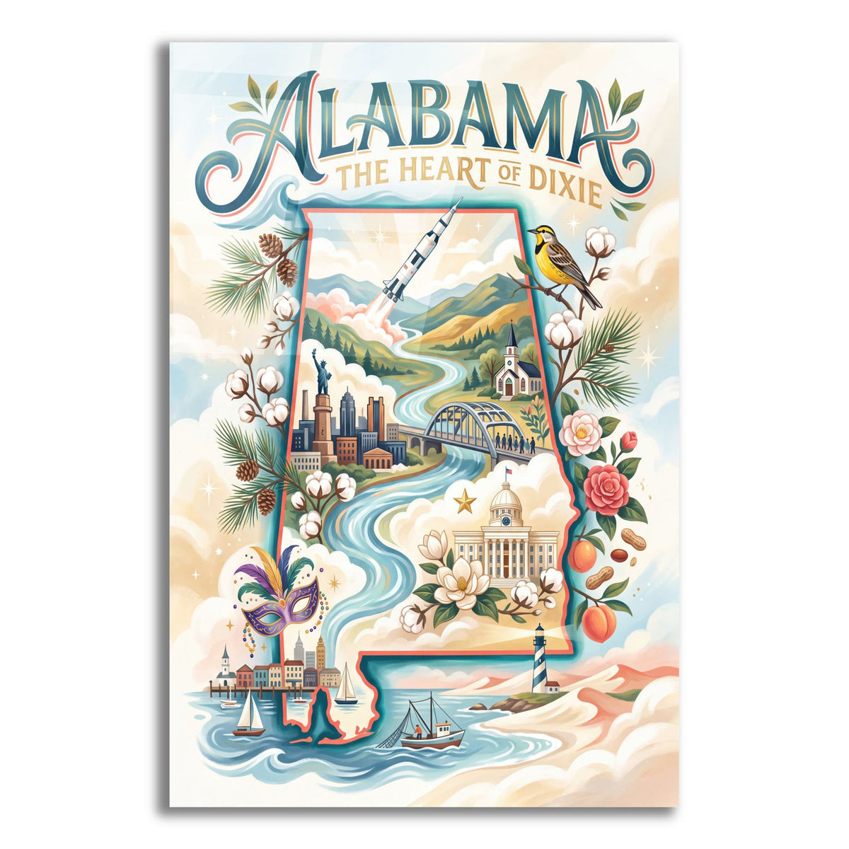 Alabama The Hart of Dixie by Veve acrylic glass wall art