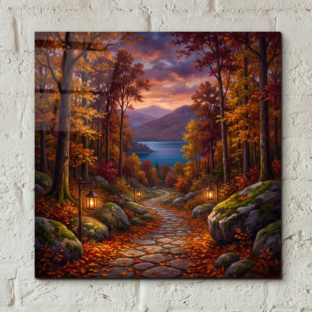 Autumn Forest Path by Veve - 12x12 acrylic wall art in a room