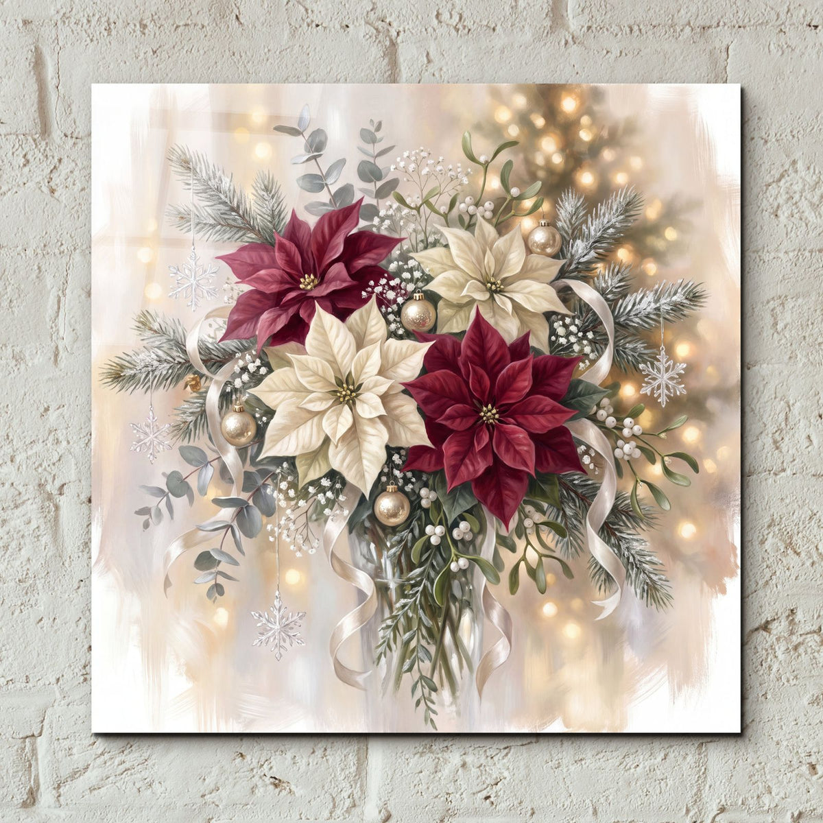 Christmas Poinsettias — A Winter's Kiss by Veve - 12x12 acrylic wall art in a room