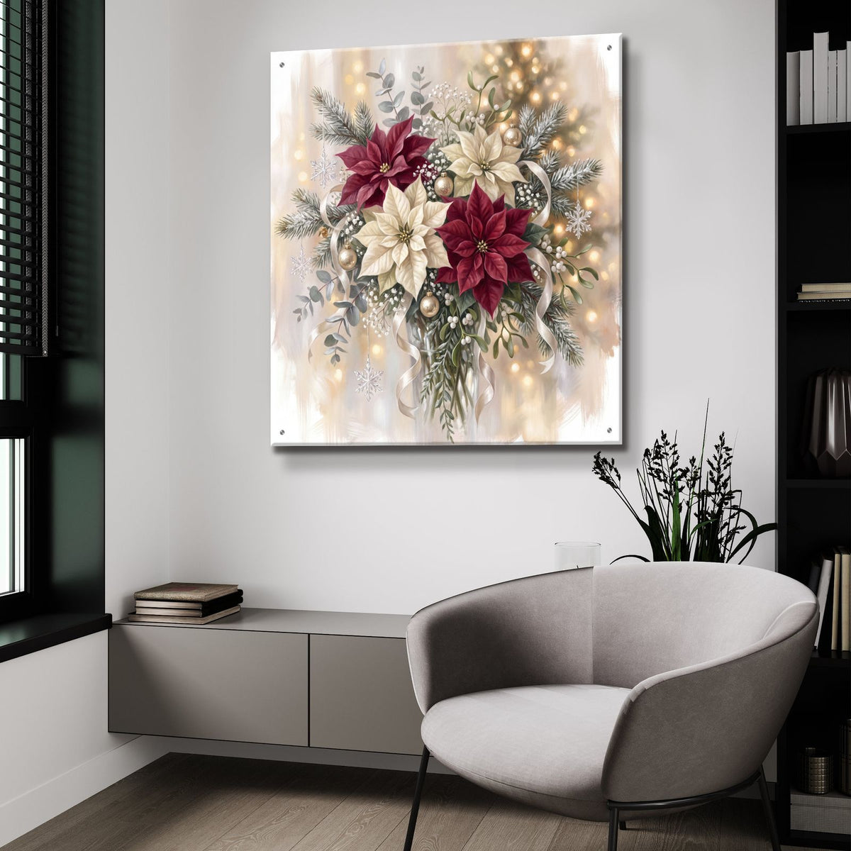 Christmas Poinsettias — A Winter's Kiss by Veve - 36x36 acrylic wall art in a room